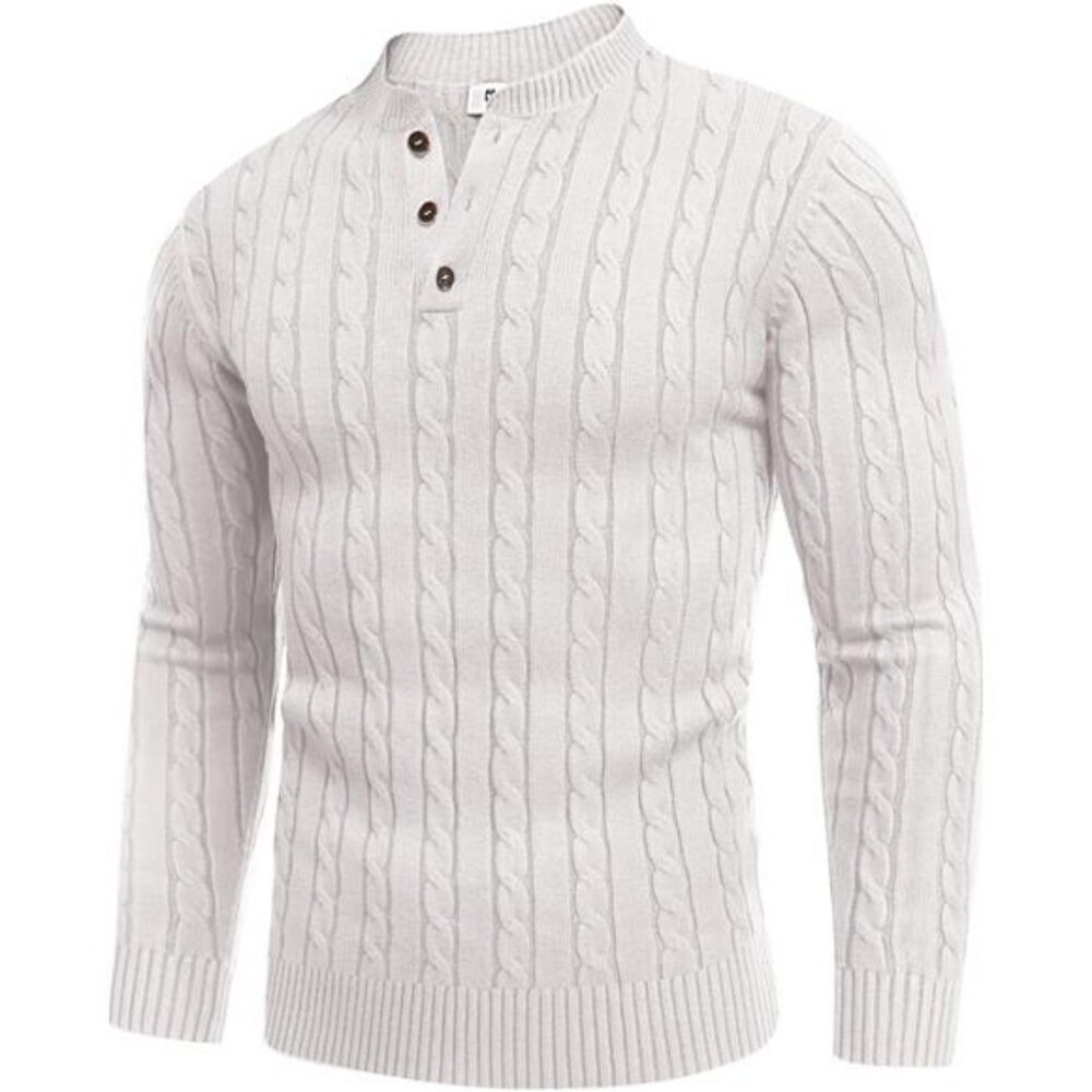 Cozy Knit Henley Sweater Men Quarter Button Long Sleeve